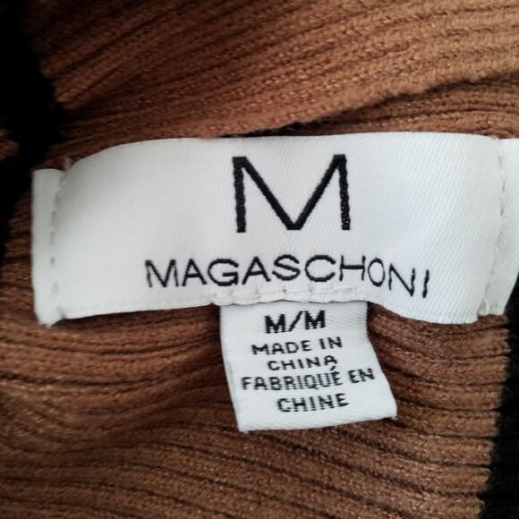 Magaschoni Womens Size M Brown Black Stripes Mock Neck Sweater Pullover - Picture 3 of 7